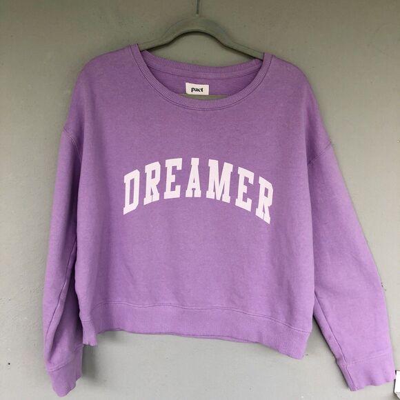 Pact Dreamer Sweatshirt Women L Lilac Boxy Organic Cotton Minimalist Boxy Casual - Picture 10 of 12